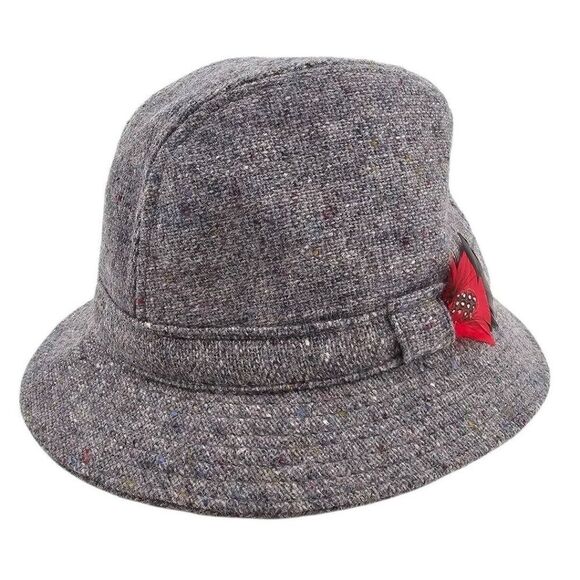 Shandon Donegal Tweed Mens 7 1/4 Gray Wool Fedora Hat Ireland - Picture 1 of 8